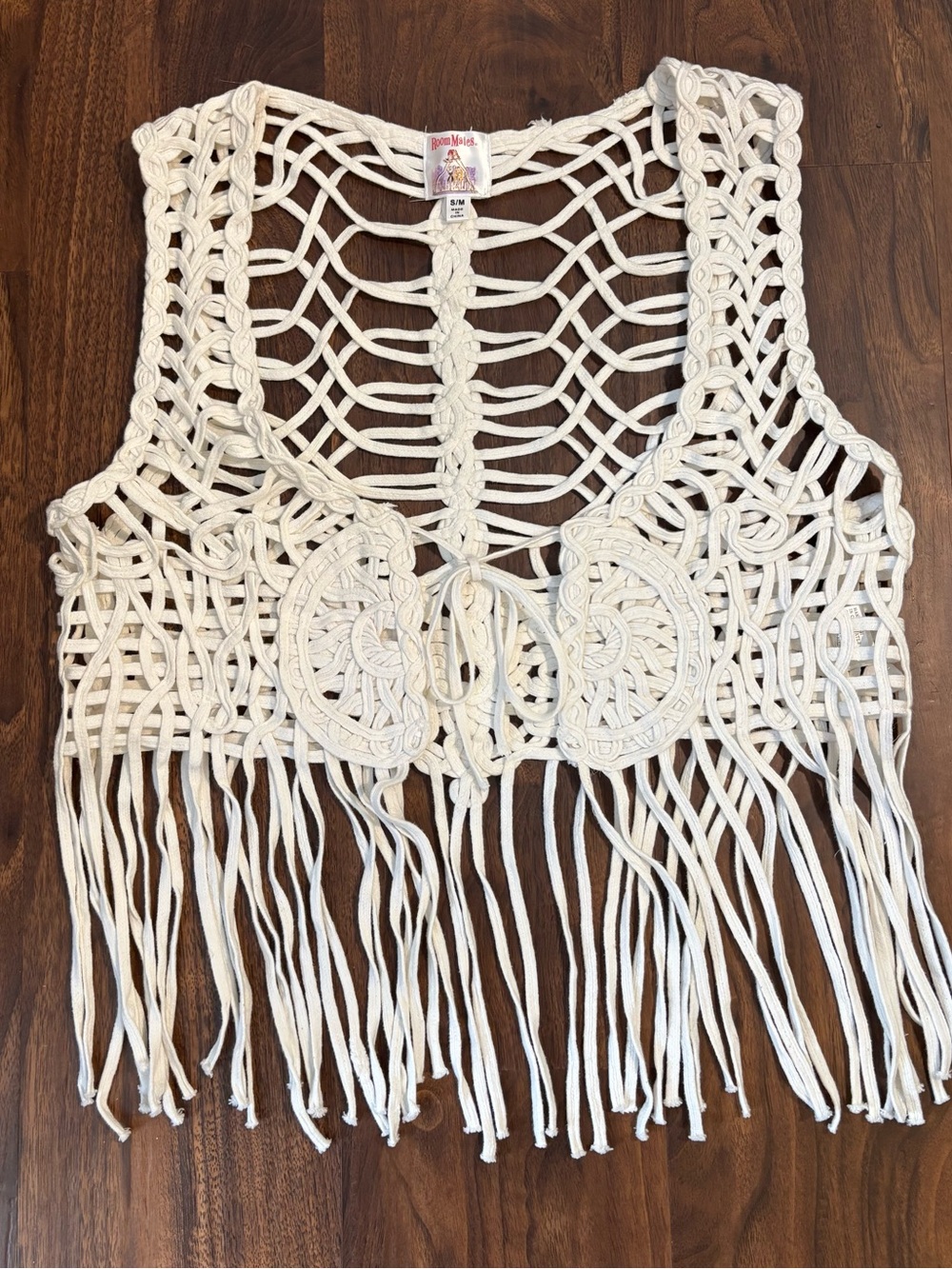 Roommates Boho White Crochet Fringe Tank Vest